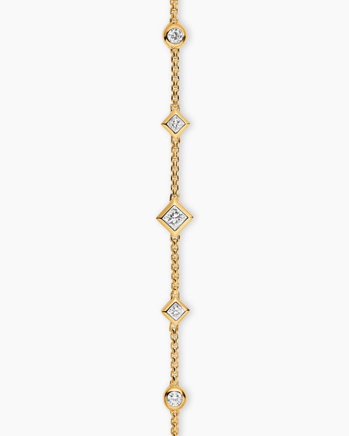 Womens Petite Modern Renaissance® Station Chain Bracelet in 18K Yellow Gold with Diamonds, 7.5mm