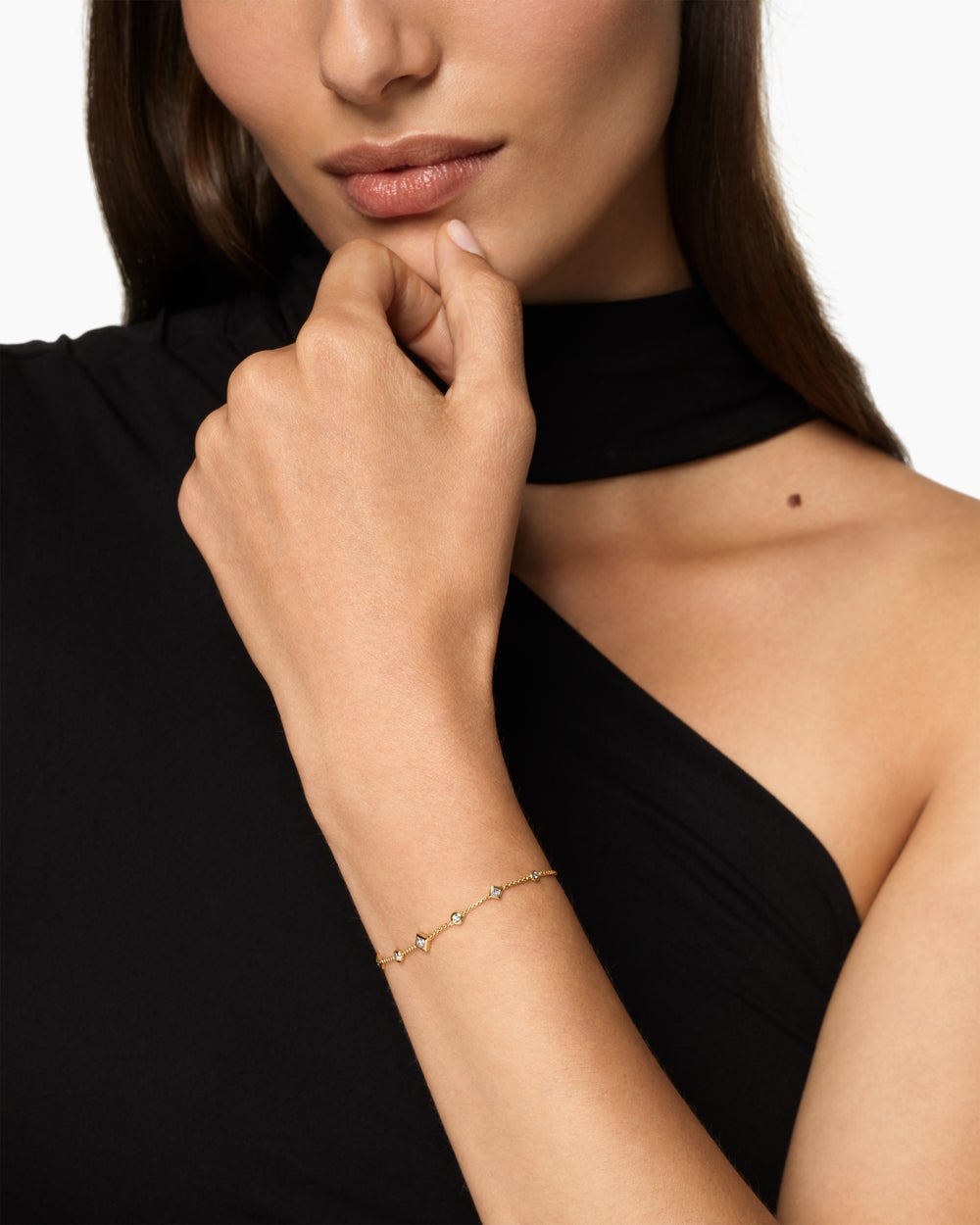 Bracelet-chaînette à motif intercalé Petite Modern Renaissance® en or jaune 18 carats avec diamants, 7,5 mm femmes
