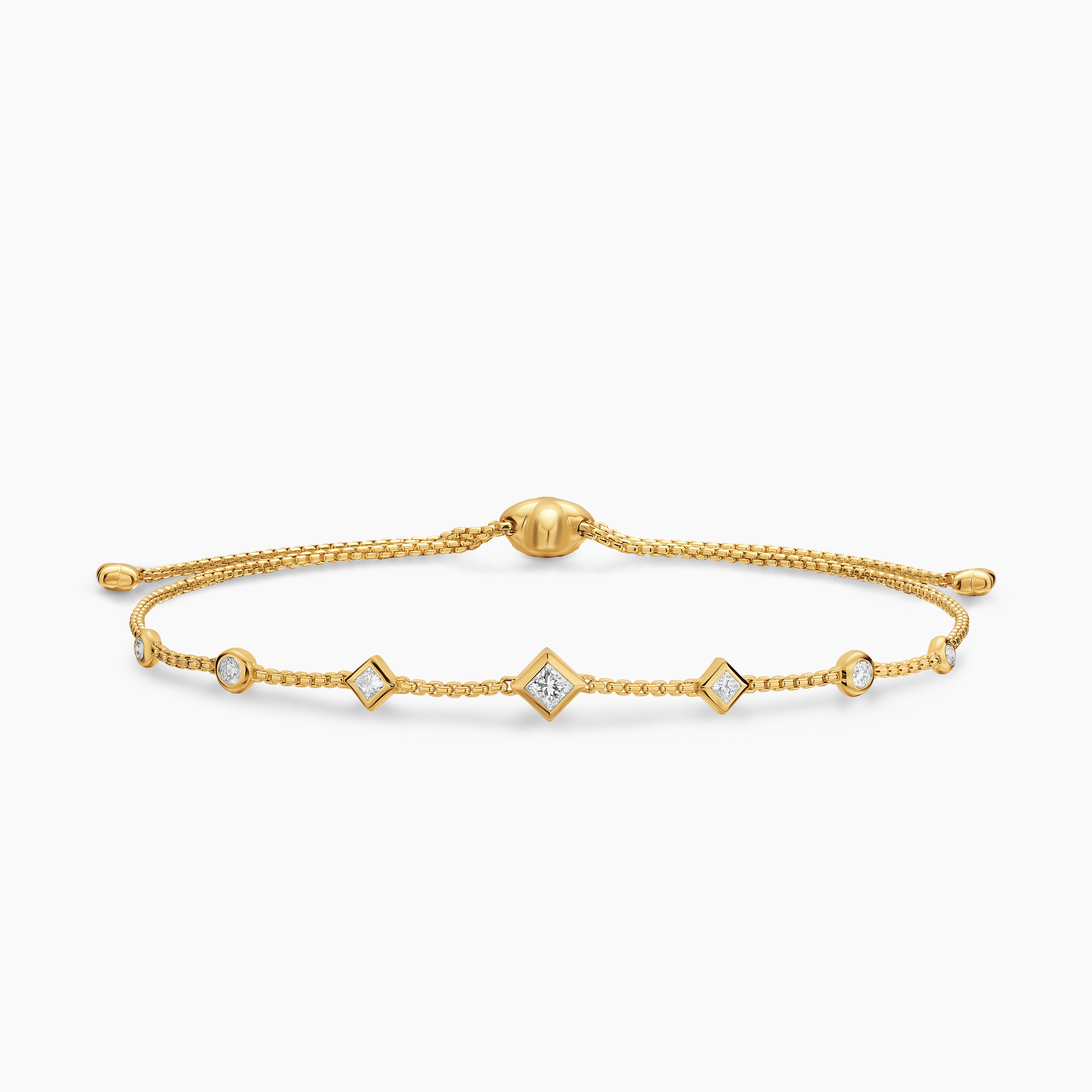 Womens Petite Modern Renaissance&reg; Station Chain Bracelet in 18K Yellow Gold with Diamonds, 7.5mm