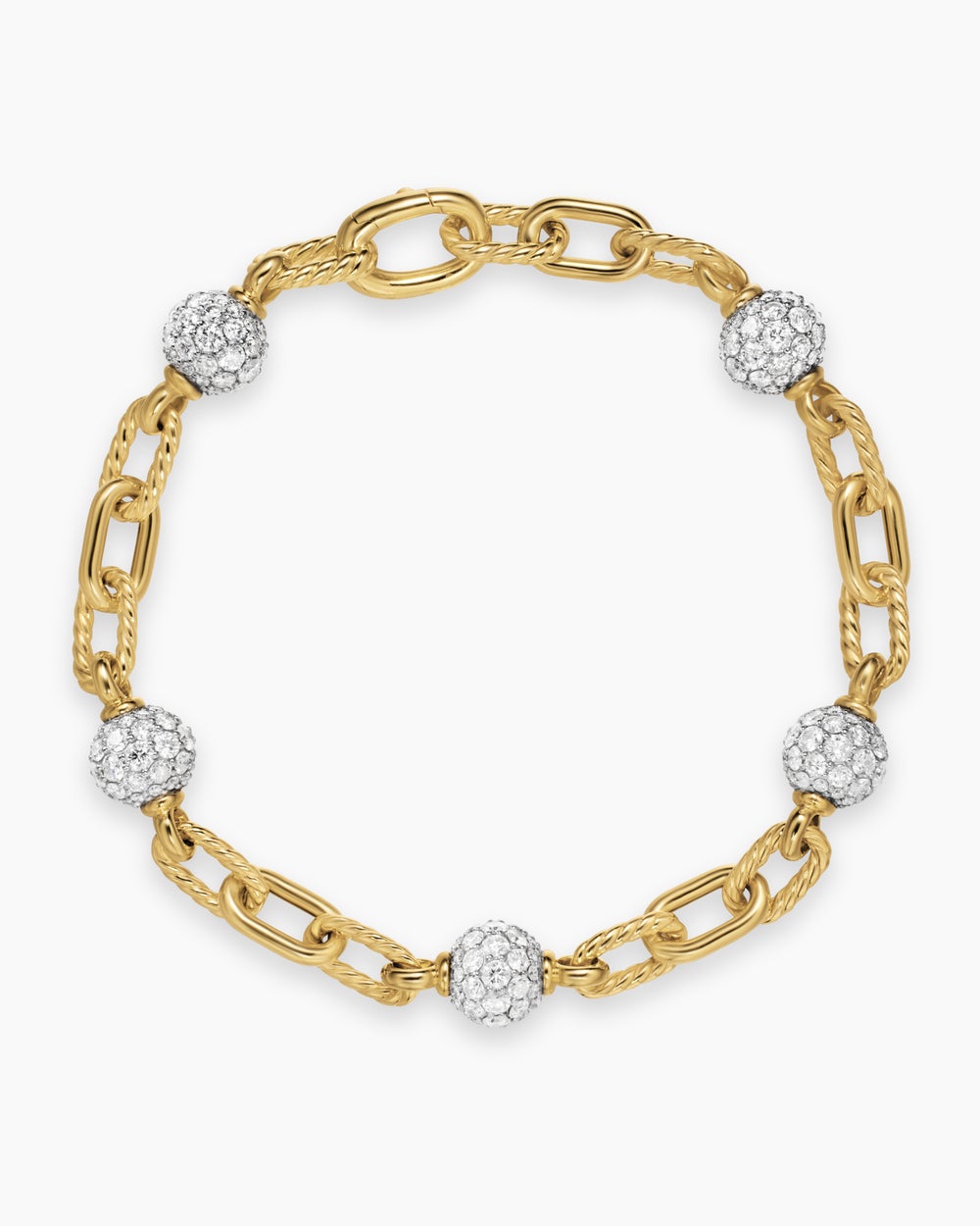 Womens DY Madison Pavé Bead Chain Bracelet in 18K Yellow Gold, 6mm