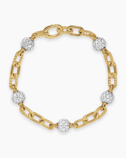 Womens DY Madison Pavé Bead Chain Bracelet in 18K Yellow Gold, 6mm