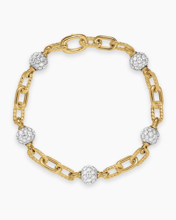 DY Madison Pavé Bead Chain Bracelet in 18K Yellow Gold, 6mm