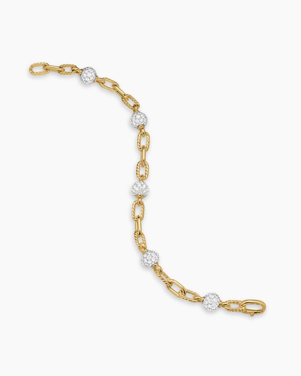 Womens DY Madison Pavé Bead Chain Bracelet in 18K Yellow Gold, 6mm