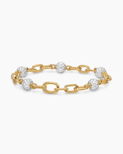 Womens DY Madison Pavé Bead Chain Bracelet in 18K Yellow Gold, 6mm