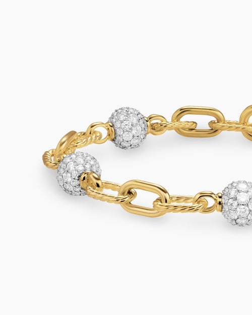 Womens DY Madison Pavé Bead Chain Bracelet in 18K Yellow Gold, 6mm