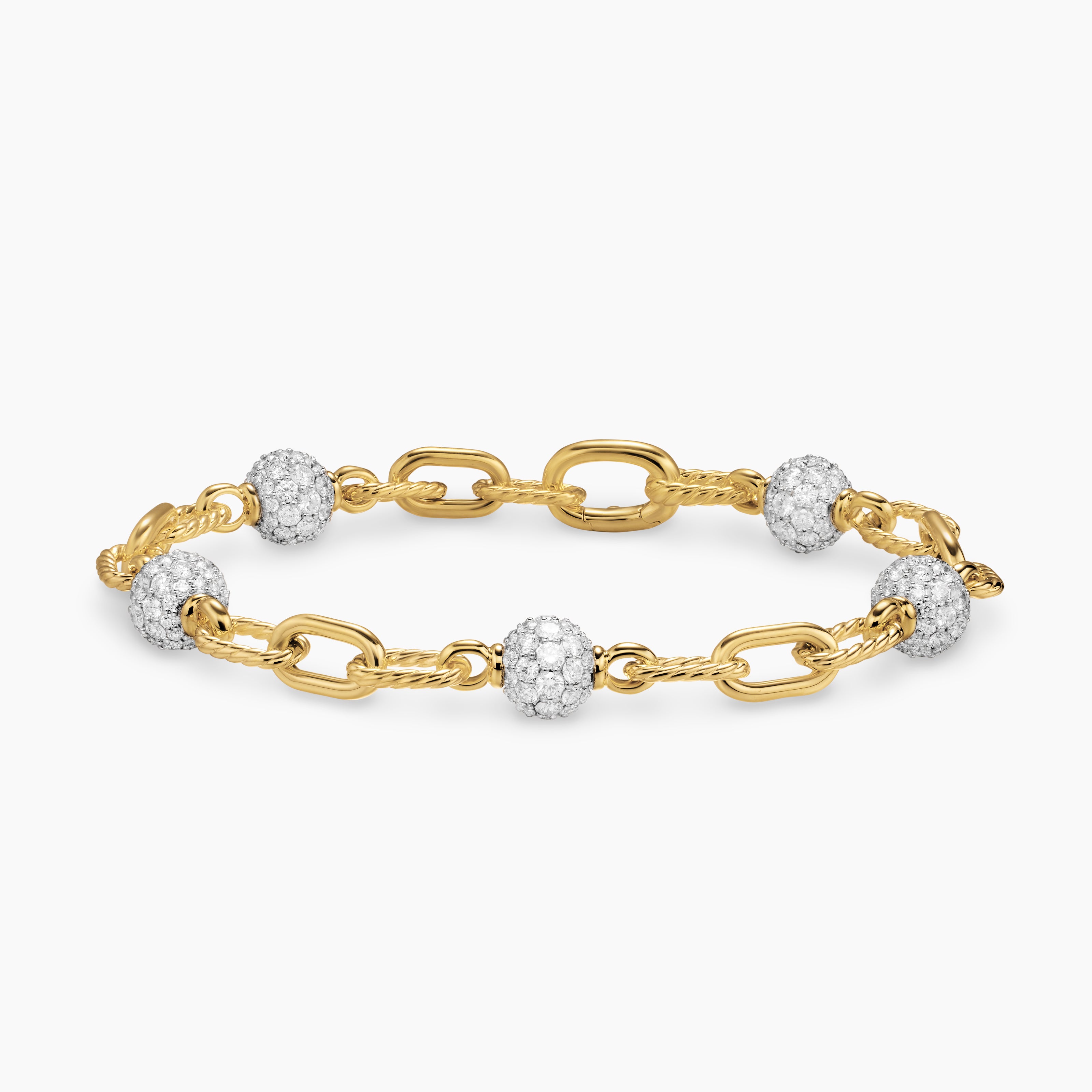 Womens DY Madison Pav&eacute; Bead Chain Bracelet in 18K Yellow Gold, 6mm