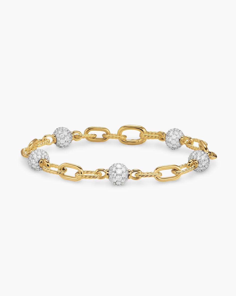 Womens DY Madison Pavé Bead Chain Bracelet in 18K Yellow Gold, 6mm