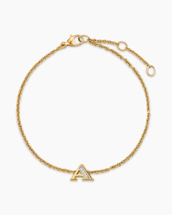 Petite Pavé Initial Chain Bracelet in 18K Yellow Gold with Diamond A
