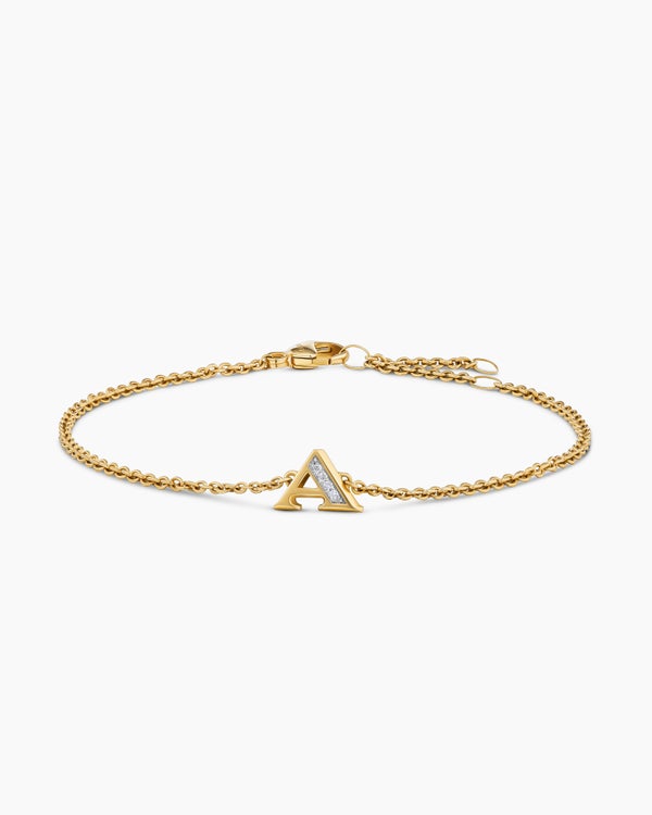 david van hagen Petite Pavé Initial Chain Bracelet 18K Yellow Gold with Diamond A