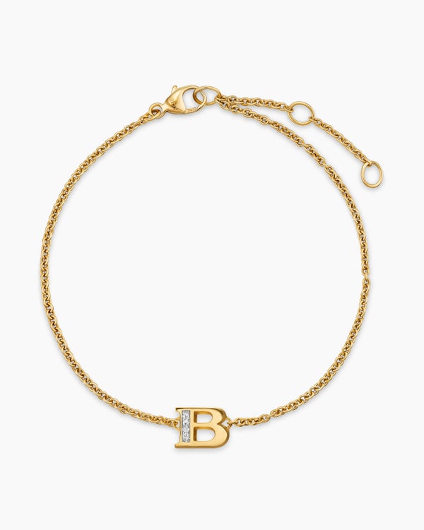 Petite Pavé Initial Chain Bracelet in 18K Yellow Gold with Diamond B