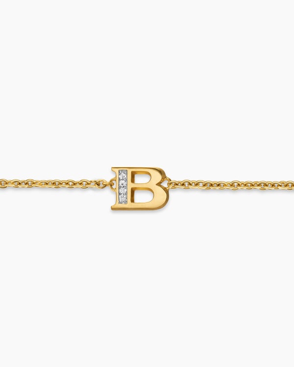 Petite Pavé Initial Chain Bracelet in 18K Yellow Gold with Diamond B
