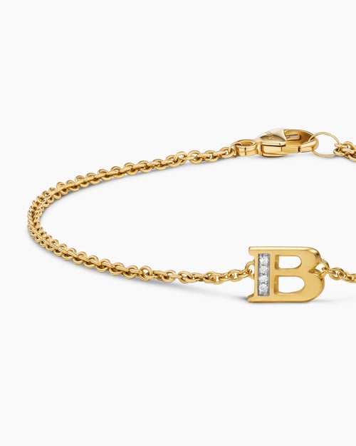 Bracelet chaîne de petite taille en or jaune 18 carats à initiale Pavé avec B en diamant