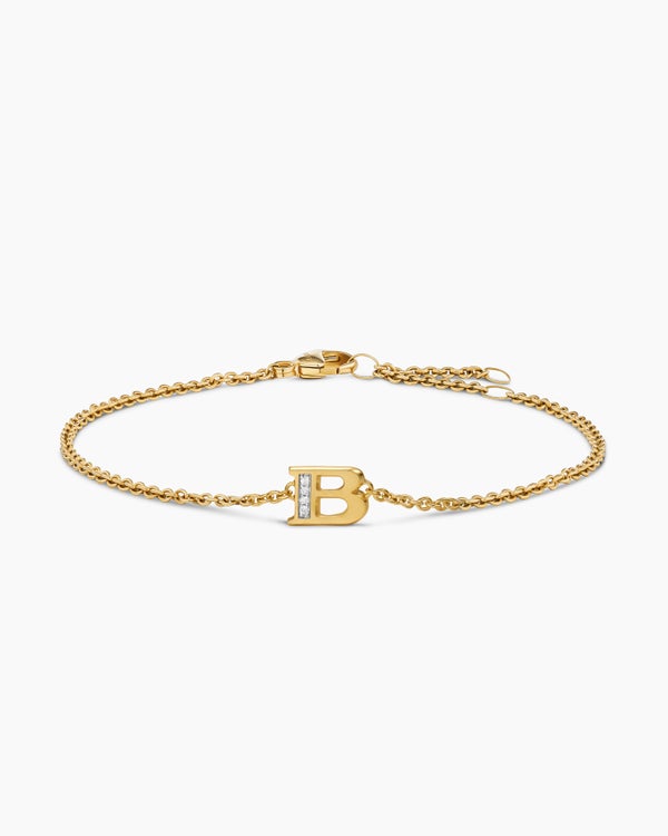 Petite Pavé Initial Chain Bracelet in 18K Yellow Gold with Diamond B