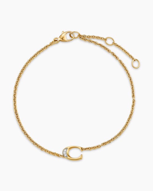 Bracelet chaîne de petite taille à initiale avec pavé en or jaune 18 carats et C en diamant