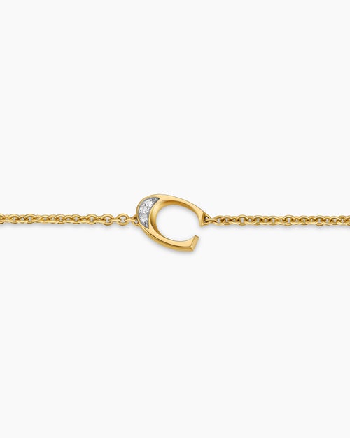 Womens Petite Pavé Initial Chain Bracelet in 18K Yellow Gold with Diamond C