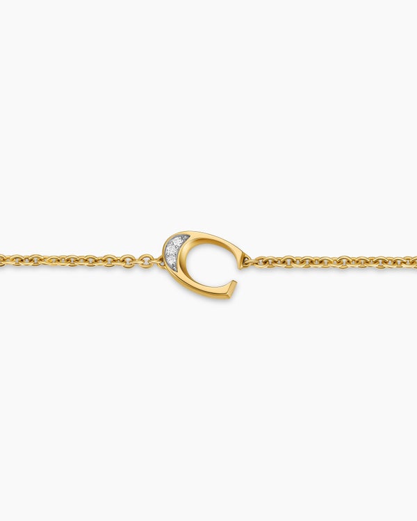 Petite Pavé Initial Chain Bracelet in 18K Yellow Gold with Diamond C