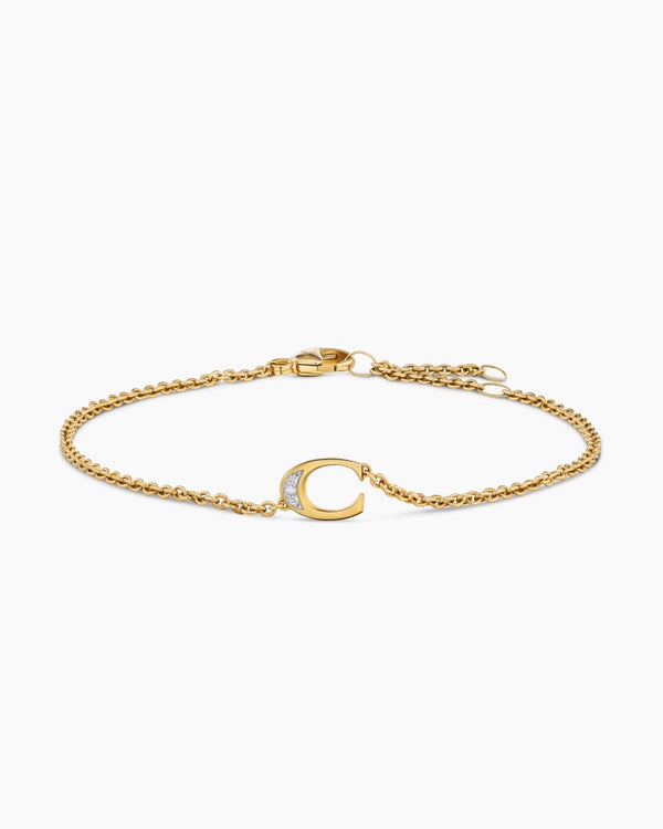 Petite Pavé Initial Chain Bracelet in 18K Yellow Gold with Diamond C
