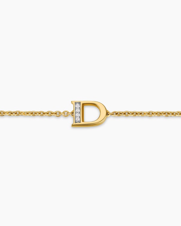 Petite Pavé Initial Chain Bracelet in 18K Yellow Gold with Diamond D