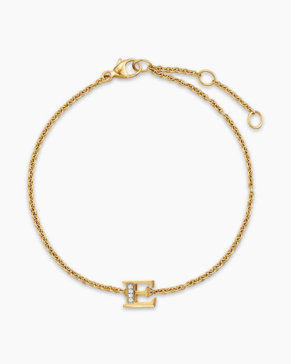Petite Pavé Initial Chain Bracelet in 18K Yellow Gold with Diamond E