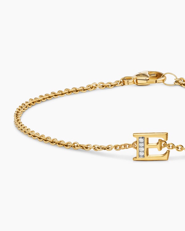 Petite Pavé Initial Chain Bracelet in 18K Yellow Gold with Diamond E