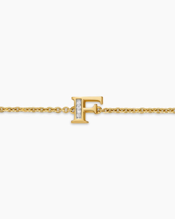 Petite Pavé Initial Chain Bracelet in 18K Yellow Gold with Diamond F