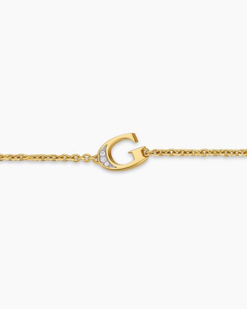 Womens Petite Pavé Initial Chain Bracelet in 18K Yellow Gold with Diamond G
