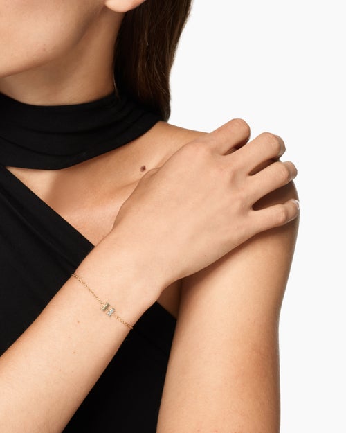 Womens Petite Pavé Initial Chain Bracelet in 18K Yellow Gold with Diamond H