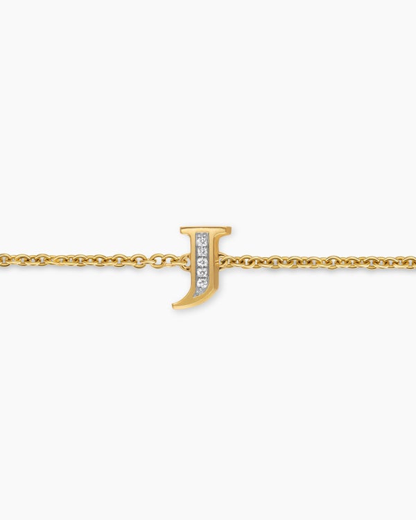 Petite Pavé Initial Chain Bracelet in 18K Yellow Gold with Diamond D