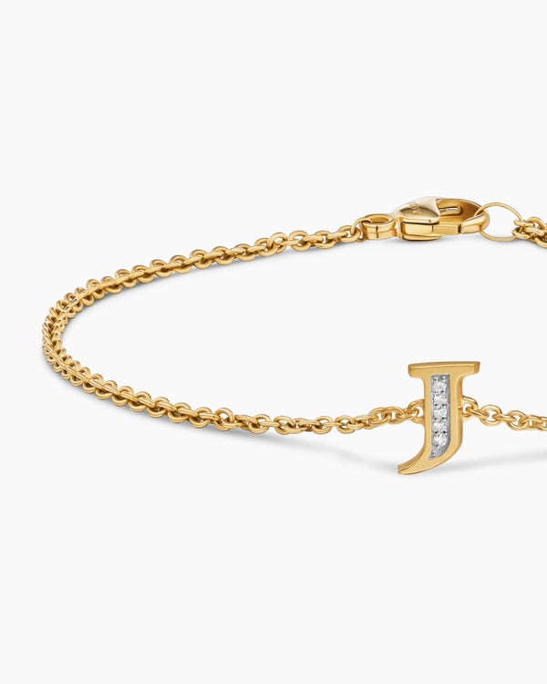 Petite Pavé Initial Chain Bracelet in 18K Yellow Gold with Diamond J