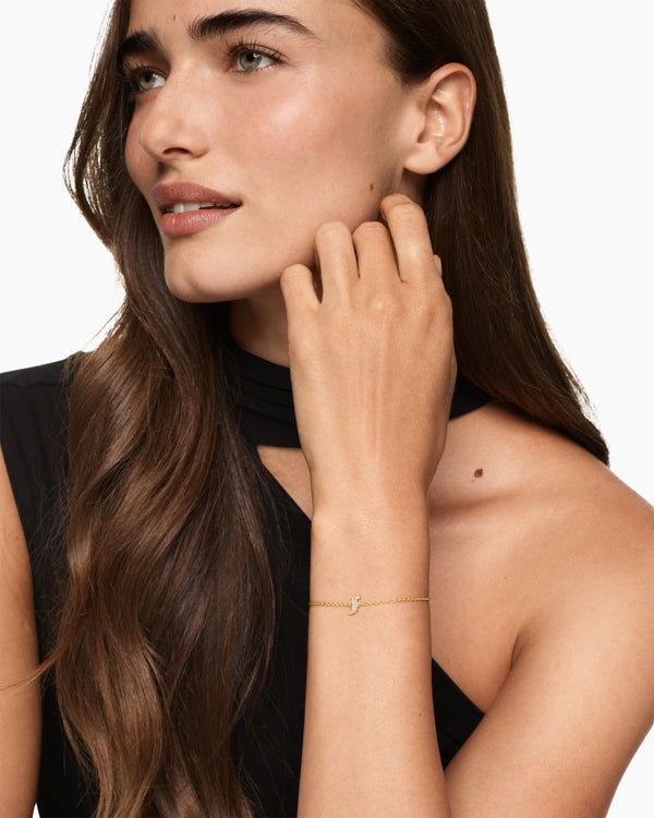 Petite Pavé Initial Chain Bracelet in 18K Yellow Gold with Diamond J