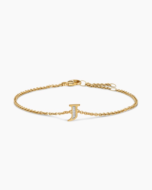 Petite Pavé Initial Chain Bracelet in 18K Yellow Gold with Diamond J