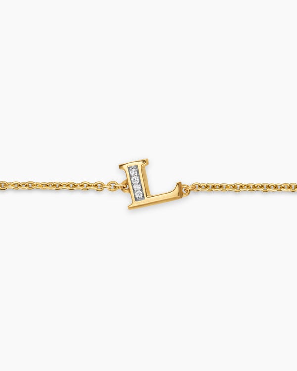 Petite Pavé Initial Chain Bracelet in 18K Yellow Gold with Diamond A
