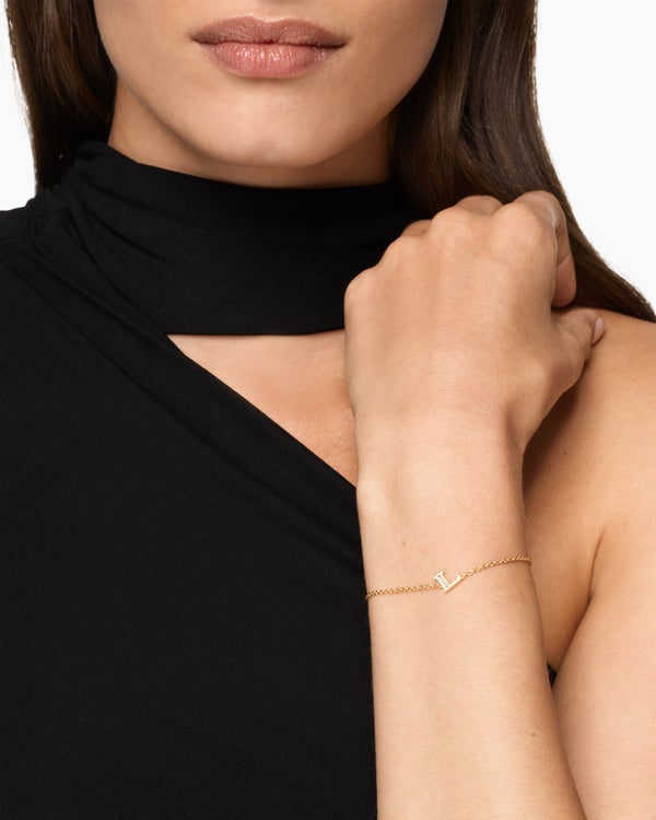 Petite Pavé Initial Chain Bracelet in 18K Yellow Gold with Diamond A