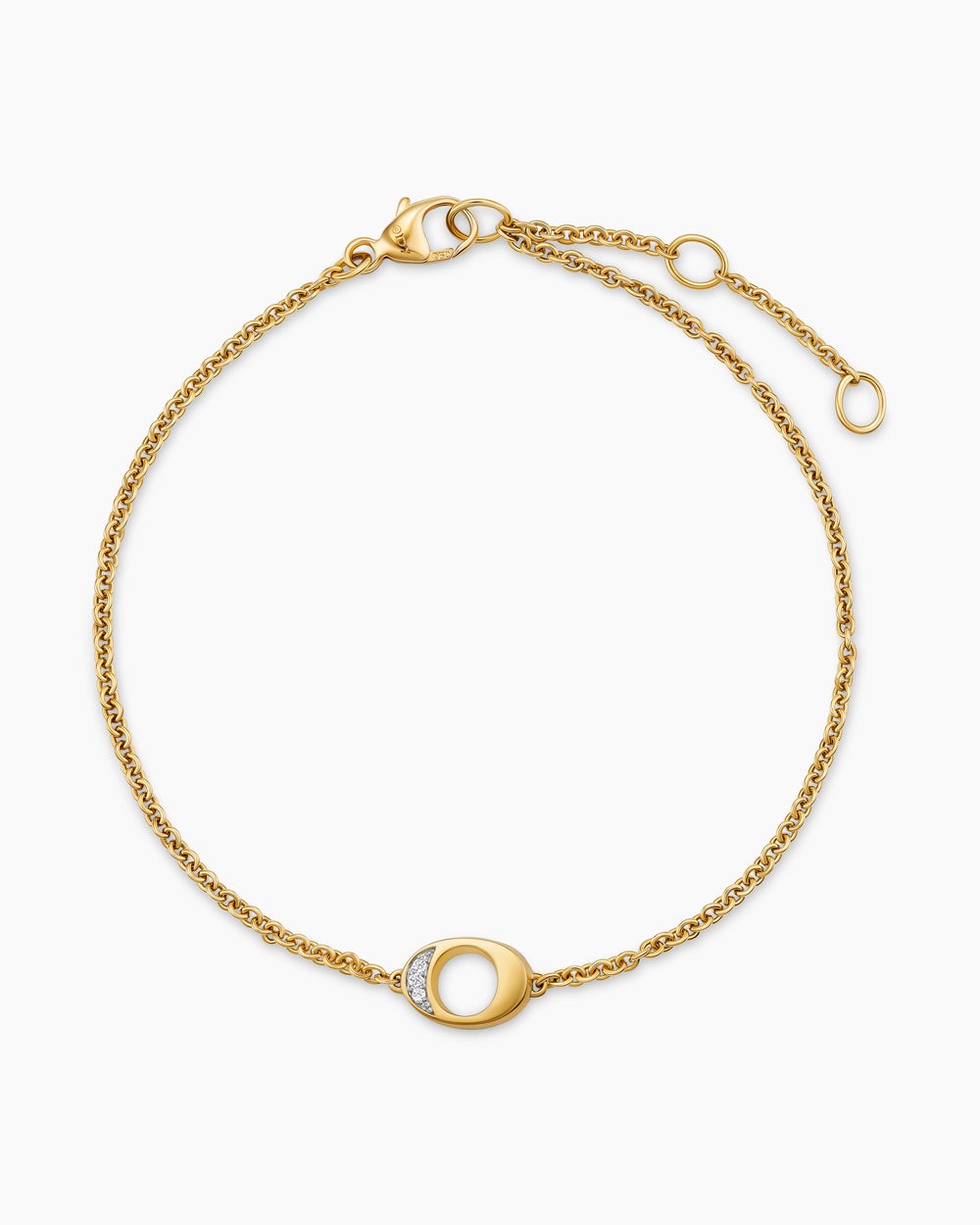 Bracelet-chaînette avec initiale Petite Pavé en or jaune 18 carats avec O en diamants femmes