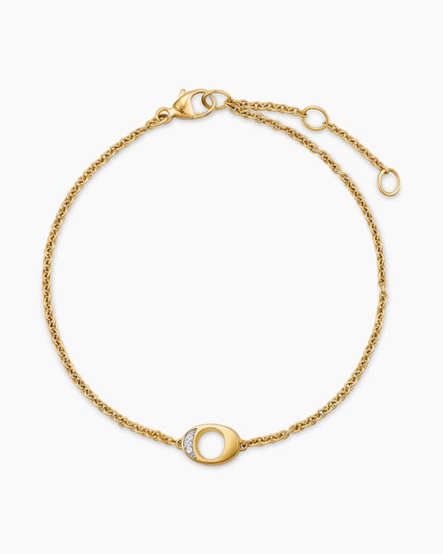 Womens Petite Pavé Initial Chain Bracelet in 18K Yellow Gold with Diamond O