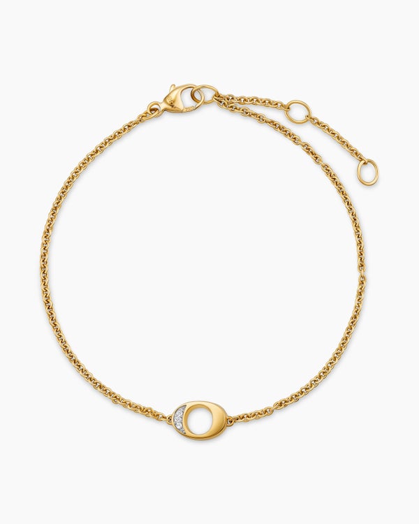 Petite Pavé Initial Chain Bracelet in 18K Yellow Gold with Diamond O