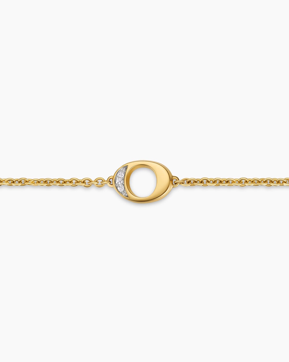 Bracelet-chaînette avec initiale Petite Pavé en or jaune 18 carats avec O en diamants femmes