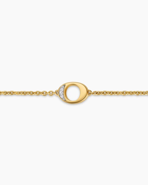 Womens Petite Pavé Initial Chain Bracelet in 18K Yellow Gold with Diamond O