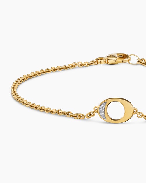 Bracelet-chaînette avec initiale Petite Pavé en or jaune 18 carats avec O en diamants