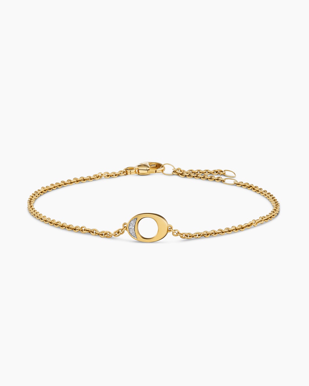 Bracelet-chaînette avec initiale Petite Pavé en or jaune 18 carats avec O en diamants femmes