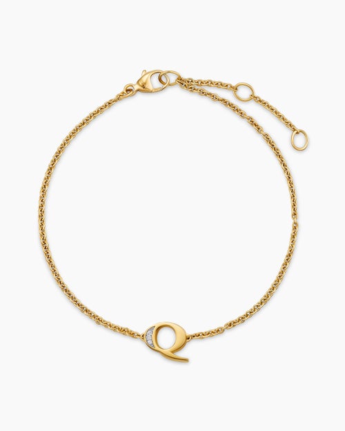 Womens Petite Pavé Initial Chain Bracelet in 18K Yellow Gold with Diamond Q