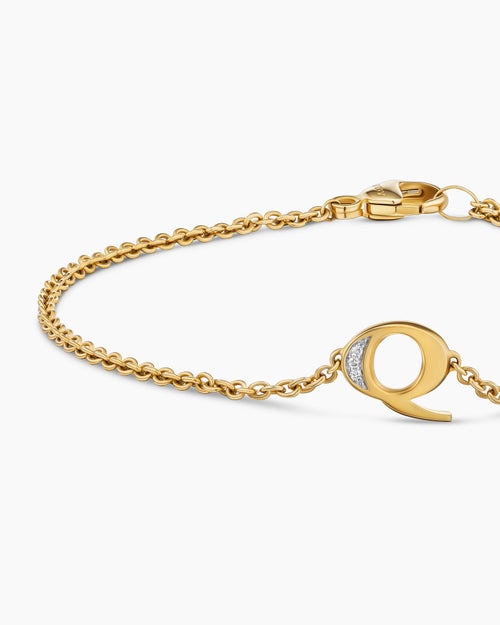 Womens Petite Pavé Initial Chain Bracelet in 18K Yellow Gold with Diamond Q