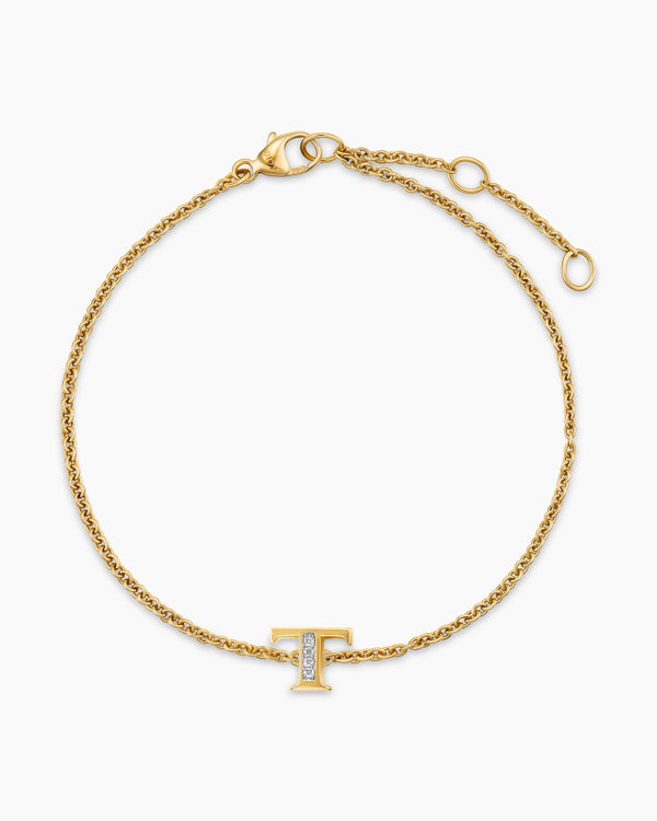 Petite Pavé Initial Chain Bracelet in 18ct Yellow Gold with Diamond T