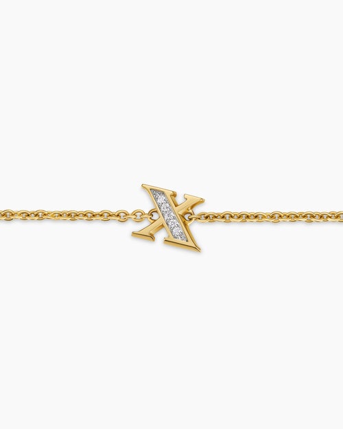 Womens Petite Pavé Initial Chain Bracelet in 18K Yellow Gold with Diamond X