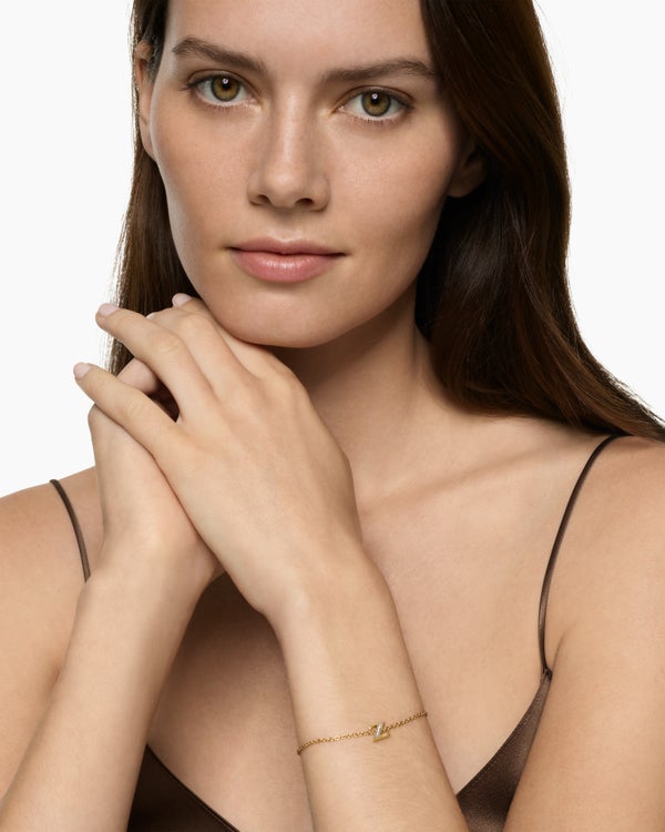 Petite Pavé Initial Chain Bracelet in 18K Yellow Gold with Diamond A