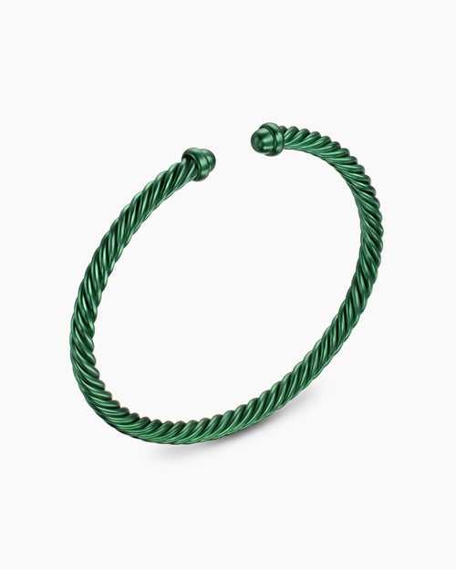Womens Classic Cable Bracelet in Green Aluminum, 4mm