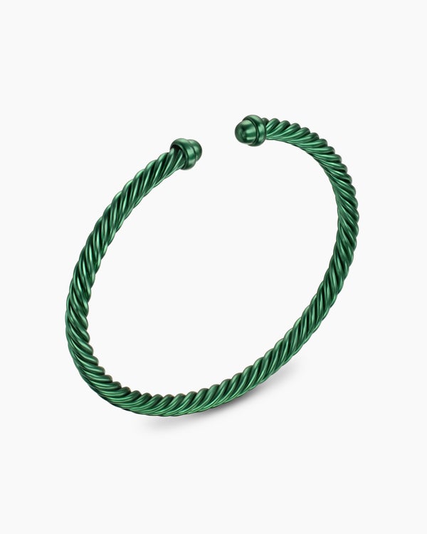 Classic Cable Bracelet in Green Aluminum, 4mm