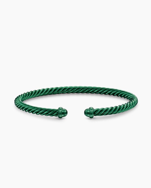 Womens Classic Cable Bracelet in Green Aluminum, 4mm