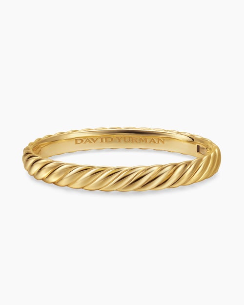 Womens Sculpted Cable Bangle Bracelet in 18K Yellow Gold, 8mm