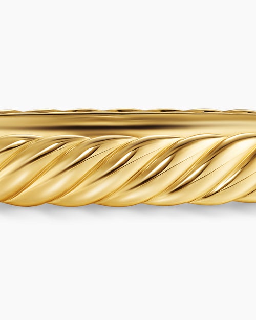 Womens Sculpted Cable Bangle Bracelet in 18K Yellow Gold, 8mm